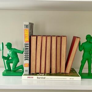 Vintage Green Army Men Bookends Walkie-Talkie & Flag Soldiers Disney Toy Story